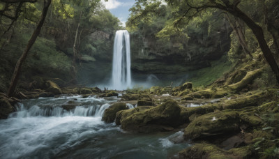 outdoors, sky, day, cloud, water, tree, no humans, nature, scenery, forest, river, waterfall