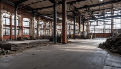 day,indoors,no humans,window,chair,table,sunlight,building,scenery,light rays,stairs,door,ruins,pillar,ground vehicle,tiles,tile floor,ceiling