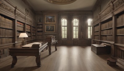 day,indoors,book,no humans,window,shadow,chair,table,sunlight,curtains,scenery,desk,light rays,wooden floor,stairs,bookshelf,lamp,shelf,book stack,picture frame,library,painting (object),candlestand,globe,portrait (object),candle