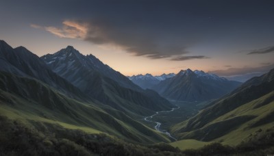 outdoors,sky,cloud,tree,no humans,night,cloudy sky,grass,star (sky),nature,night sky,scenery,forest,starry sky,sunset,mountain,landscape,mountainous horizon,hill,water,horizon,river,lake