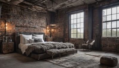 day,indoors,pillow,book,no humans,window,bed,chair,table,sunlight,plant,scenery,couch,wooden floor,stairs,lamp,candle,wall,brick wall,carpet,candlestand,rug,cabinet,chandelier,fireplace,bottle,fire,door,tiles,stone wall