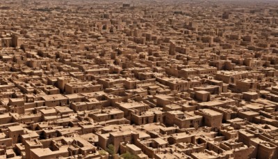 monochrome,outdoors,tree,no humans,from above,building,scenery,city,cityscape,landscape,brown theme,sepia