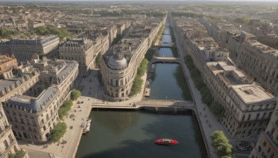 outdoors,water,tree,no humans,window,ocean,from above,ground vehicle,building,scenery,motor vehicle,city,car,road,cityscape,watercraft,bridge,river,boat,dock,day,aircraft,vehicle focus,ship,skyscraper,tower,real world location