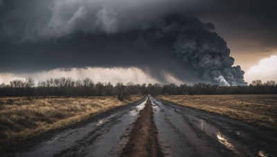 outdoors,sky,day,cloud,tree,no humans,cloudy sky,grass,nature,scenery,forest,smoke,mountain,road,river,landscape,path,water