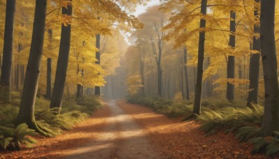 outdoors,day,tree,no humans,leaf,sunlight,grass,nature,scenery,forest,light rays,road,autumn leaves,sunbeam,autumn,path,plant,bush,landscape