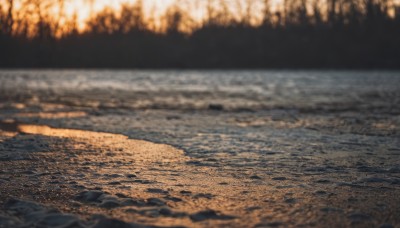 outdoors,water,blurry,tree,no humans,night,traditional media,beach,nature,scenery,forest,reflection,sand,photo background,shore,sky,depth of field,blurry background,ocean,sunlight,rock,realistic,space,planet,earth (planet)