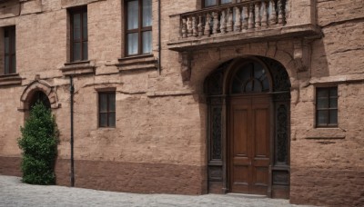 outdoors,day,tree,no humans,window,shadow,plant,building,scenery,stairs,door,bush,wall,house,brick wall,lamppost,gate,chair,table,potted plant,road,arch,chimney