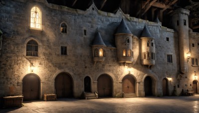 HQ,outdoors,indoors,water,tree,book,no humans,window,night,sunlight,plant,building,scenery,lantern,stairs,door,potted plant,light,lamp,house,church,arch,barrel,chimney,fantasy,road,wall,architecture,castle,pavement,stone wall