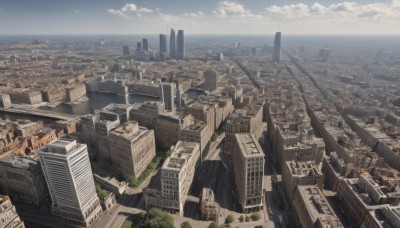 outdoors,sky,day,cloud,water,tree,no humans,ocean,from above,building,scenery,city,horizon,cityscape,river,skyscraper,blue sky,cloudy sky,road,landscape