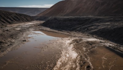 outdoors,sky,day,cloud,water,blue sky,no humans,bird,ocean,beach,scenery,mountain,sand,horizon,waves,landscape,mountainous horizon,shore,cloudy sky,rock,realistic,desert