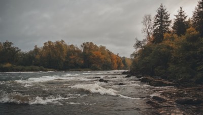 outdoors,sky,day,cloud,water,tree,no humans,ocean,beach,cloudy sky,nature,scenery,forest,river,waves,landscape,shore,grey sky,overcast,snow,rock,realistic