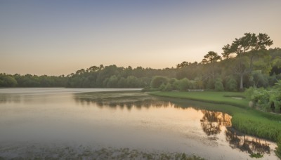 outdoors,sky,tree,no humans,grass,plant,nature,scenery,forest,sunset,road,bush,river,landscape,path,water,reflection,lake,gradient sky,orange sky,reflective water