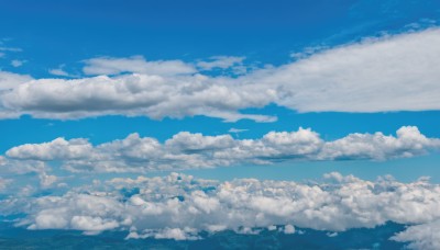 monochrome,outdoors,sky,day,cloud,water,blue sky,no humans,ocean,cloudy sky,scenery,blue theme,horizon,above clouds