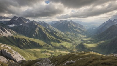 outdoors,sky,day,cloud,tree,blue sky,no humans,cloudy sky,grass,nature,scenery,mountain,landscape,mountainous horizon,cliff,sunlight,rock