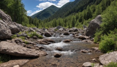 outdoors,sky,day,cloud,water,tree,blue sky,no humans,cloudy sky,grass,nature,scenery,forest,rock,mountain,river,waterfall,landscape,cliff