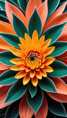 solo,flower,no humans,leaf,close-up,orange flower,still life,looking at viewer,simple background,glowing,plant,black background,red flower