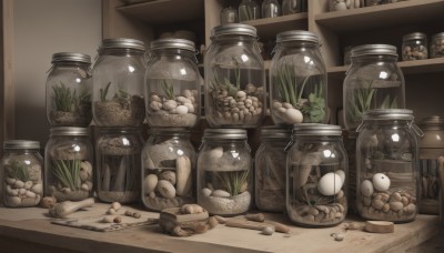 flower,food,indoors,no humans,bottle,plant,scenery,basket,mushroom,egg,shelf,jar,fruit,still life