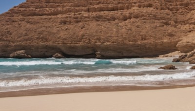 outdoors,sky,day,water,blue sky,no humans,ocean,beach,scenery,rock,sand,waves,shore,desert