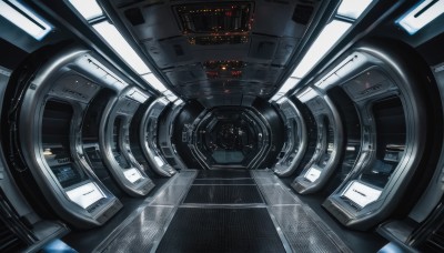 no humans,window,building,scenery,reflection,science fiction,city,realistic,cityscape,cable,spacecraft,cockpit,indoors,lights,screen