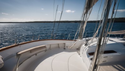 outdoors,sky,day,cloud,water,blue sky,no humans,ocean,cloudy sky,scenery,science fiction,horizon,cable,watercraft,ship,boat,beach,vehicle focus,shore