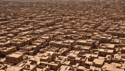 monochrome,outdoors,no humans,from above,traditional media,building,scenery,city,cityscape,sepia,brown theme,sand,road,skyscraper