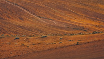 outdoors,sky,cloud,no humans,traditional media,scenery,sunset,sand,horizon,road,landscape,orange theme,desert,ocean,beach,rock,orange background,shore,orange sky