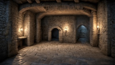 HQ,indoors,no humans,window,night,scenery,lantern,stairs,fantasy,door,light,lamp,candle,wall,brick wall,pillar,arch,stone floor,stone wall,fire,wooden floor,architecture,torch,column