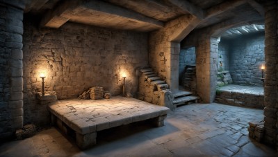 HQ,indoors,no humans,window,table,sunlight,plant,scenery,lantern,wooden floor,stairs,fantasy,door,light,lamp,candle,wall,ruins,brick wall,torch,barrel,candlestand,treasure chest,stone floor,stone wall,fireplace,crate,wood,fire,pillar,arch,brick floor