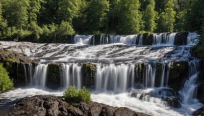 outdoors,day,water,tree,no humans,sunlight,nature,scenery,forest,river,waterfall,moss,leaf,rock,bush,stream