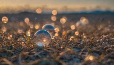 outdoors, sky, cloud, blurry, no humans, depth of field, blurry background, scenery, blurry foreground, planet, orb, bokeh