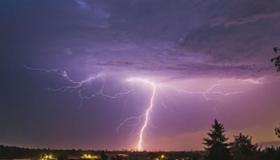 outdoors,sky,cloud,water,tree,no humans,night,cloudy sky,building,nature,scenery,forest,sunset,city,electricity,lightning,landscape,purple sky,grass,horizon