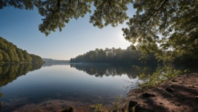 outdoors,sky,day,cloud,water,tree,blue sky,no humans,sunlight,grass,nature,scenery,forest,reflection,rock,river,landscape,lake,plant,reflective water