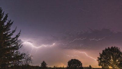 outdoors,sky,cloud,tree,no humans,cloudy sky,nature,scenery,forest,sunset,electricity,lightning,twilight,evening,landscape,gradient sky