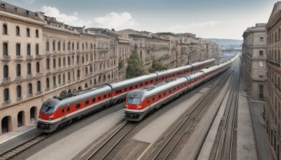 outdoors,sky,day,cloud,water,tree,no humans,window,ocean,ground vehicle,building,scenery,motor vehicle,city,car,road,bridge,vehicle focus,train,railroad tracks,real world location,blue sky,realistic,watercraft