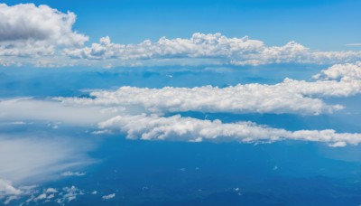 monochrome,outdoors,sky,day,cloud,water,blue sky,no humans,bird,ocean,cloudy sky,scenery,reflection,blue theme,horizon