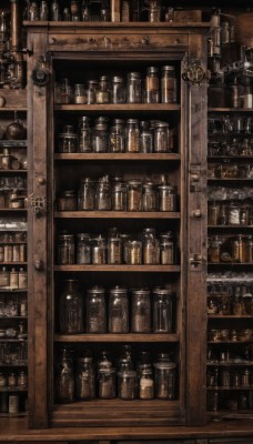 indoors,cup,no humans,bottle,scenery,alcohol,stool,shelf,jar,bar (place),brown theme,still life,book,clock,bookshelf,gears,shop,loaded interior