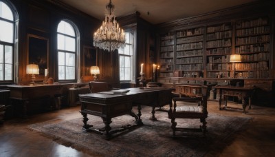 day,indoors,book,no humans,window,shadow,chair,table,sunlight,curtains,scenery,wooden floor,bookshelf,light,lamp,candle,stool,shelf,book stack,library,carpet,candlestand,rug,chandelier,wooden table,fireplace,wooden chair,couch,desk