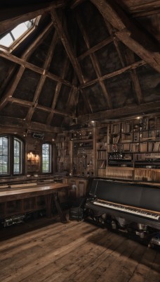 day,artist name,indoors,signature,dated,book,no humans,window,chair,table,sunlight,bottle,instrument,scenery,wooden floor,stairs,bookshelf,lamp,stool,shelf,piano,bar (place),grand piano,fantasy,candle,ceiling,chandelier