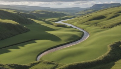 outdoors,sky,day,cloud,no humans,cloudy sky,grass,nature,scenery,mountain,dragon,road,field,landscape,mountainous horizon,hill,water,tree,blue sky,forest,horizon,river,lake