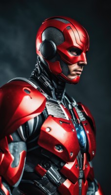 solo,1boy,upper body,male focus,armor,helmet,science fiction,realistic,power armor,from side,profile,superhero