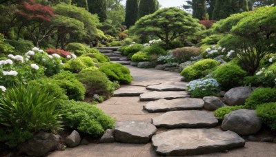 outdoors,day,tree,no humans,traditional media,grass,plant,nature,scenery,snow,forest,rock,stairs,road,bush,path,stone,stone lantern,sky