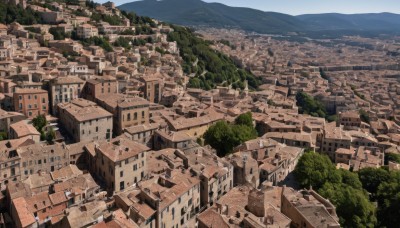 outdoors,sky,day,tree,no humans,from above,building,nature,scenery,mountain,city,road,cityscape,house,river,landscape,town,forest