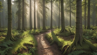 outdoors,day,tree,no humans,sunlight,grass,plant,nature,scenery,forest,light rays,road,sunbeam,dappled sunlight,green theme,path,moss,signature,bush