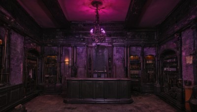 sky,indoors,book,dutch angle,no humans,window,night,building,scenery,stairs,door,bookshelf,candle,library,purple sky,glowing,bottle,fire,fantasy,candlestand,chandelier