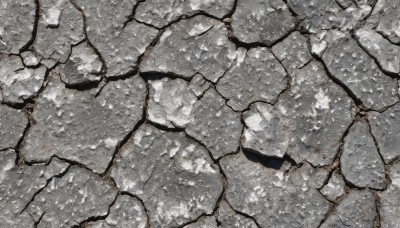 solo,monochrome,greyscale,outdoors,no humans,from above,traditional media,scenery,snow,rock,snowing,shadow,wall,stone floor,brick floor,cracked floor