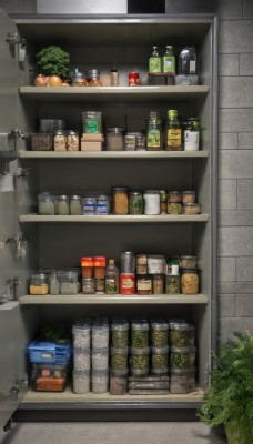 food,no humans,bottle,plant,scenery,can,door,basket,bread,shelf,kitchen,jar,shop,soda can,sink,refrigerator,faucet,indoors,cup,fruit,box,bowl,tiles,potted plant,carrot,wall,tile wall,orange (fruit),food focus,vegetable,still life