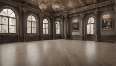 day,indoors,no humans,window,shadow,chair,table,sunlight,curtains,scenery,wooden floor,stairs,door,lamp,architecture,painting (object),chandelier,portrait (object),fantasy,picture frame,statue,carpet,picture (object)