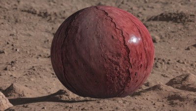 outdoors,blurry,no humans,glowing,from above,scenery,rock,realistic,orb,still life,desert,sky,shadow,reflection,space,red theme,planet,debris