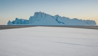 outdoors,sky,day,water,tree,blue sky,no humans,nature,scenery,sunset,mountain,landscape,mountainous horizon,gradient sky,monochrome,snow,sun