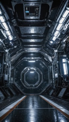 signature,no humans,from above,robot,scenery,machinery,reflection,science fiction,cable,space,spacecraft,indoors,water,window,stairs